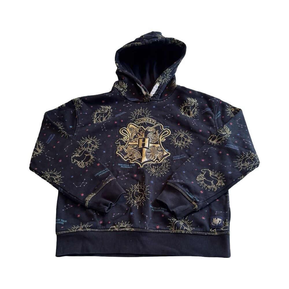 M&S Harry Potter Kids Patronus Hogwarts Crest Hoodie Black Mix Size 10-11‎ Yrs